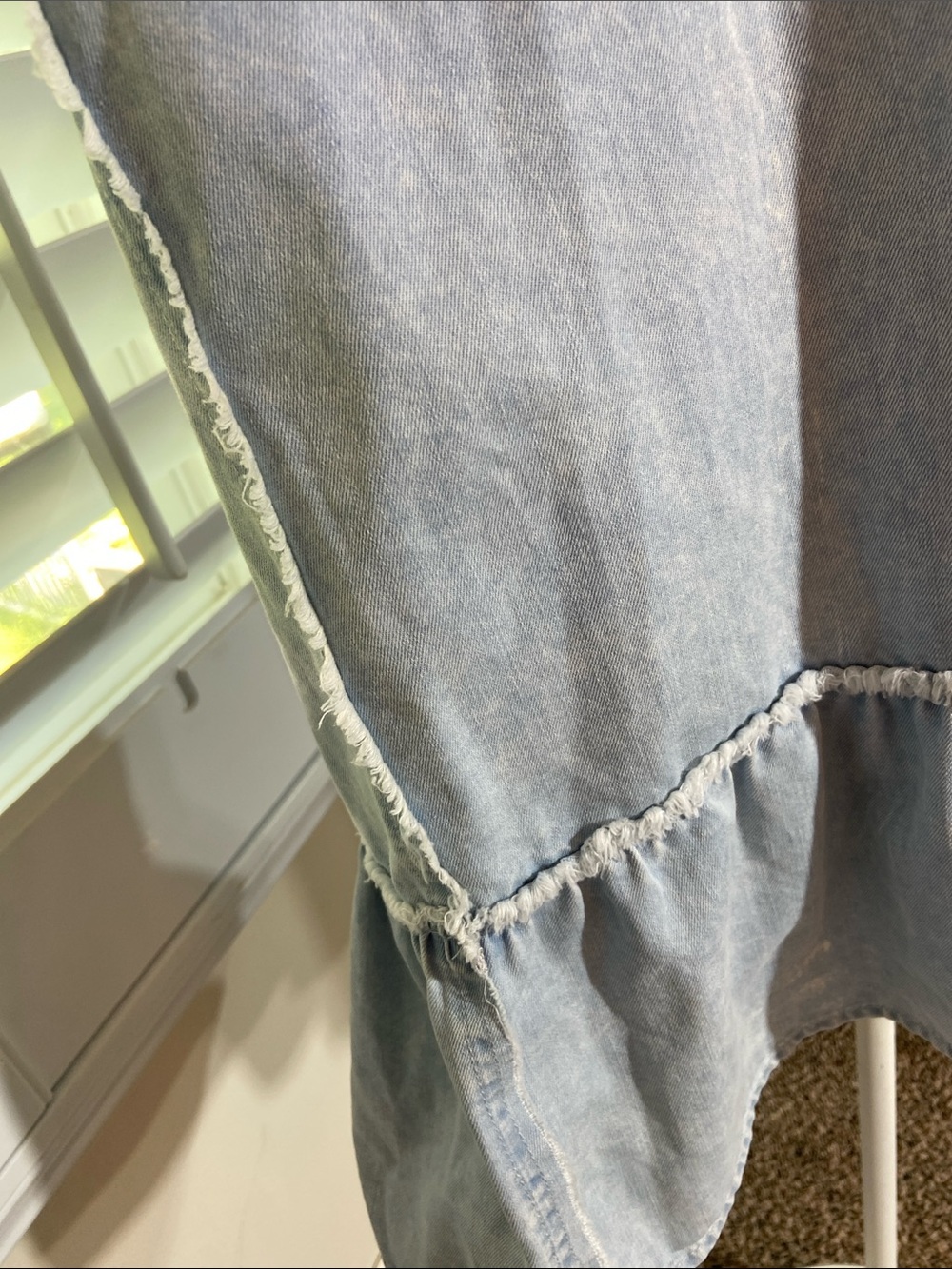 Cottagecore Light Denim Babydoll Mini Dress Size S Frayed Ruffle Hem Western - Picture 3 of 10